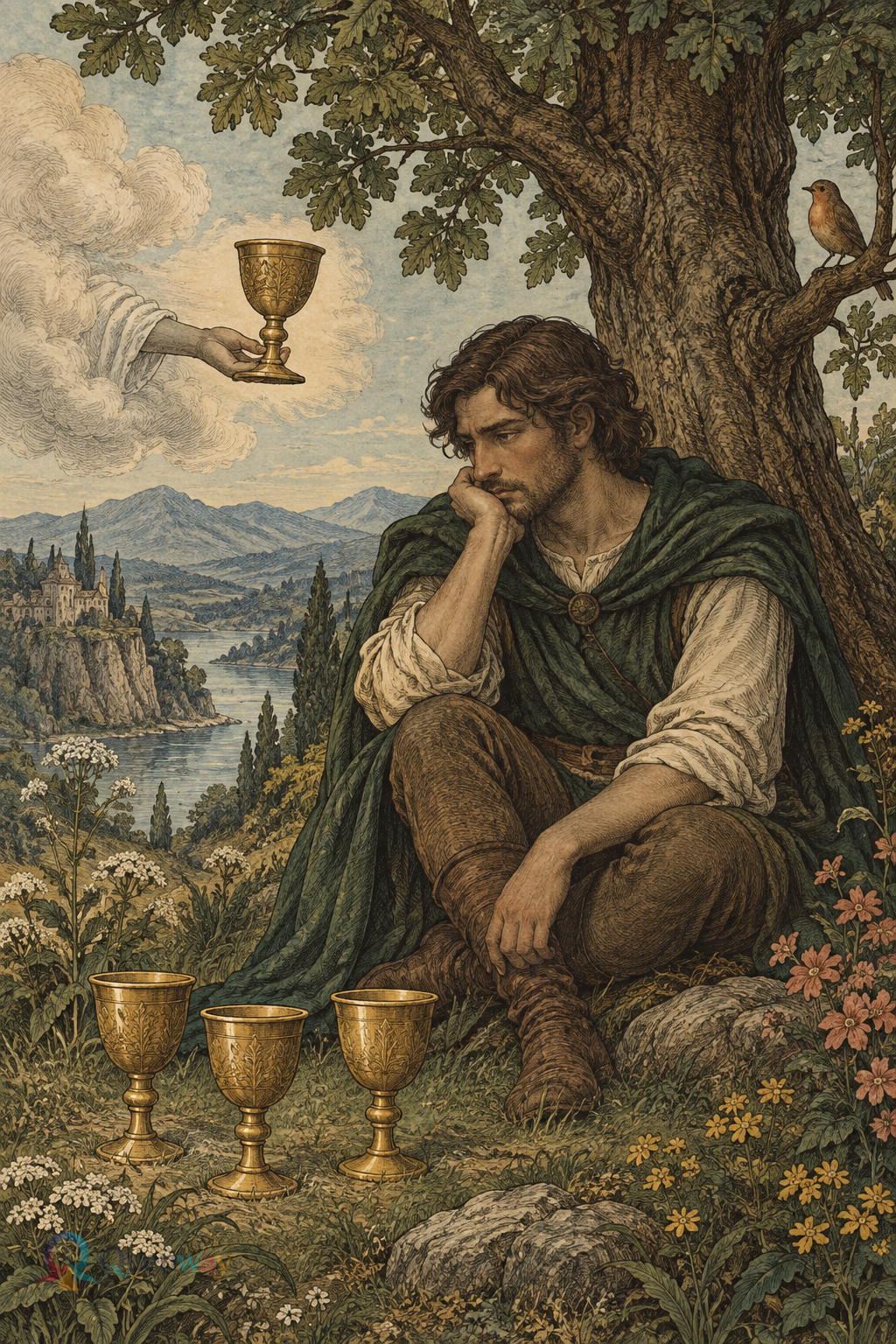 Quenway Four of Cups card illustration