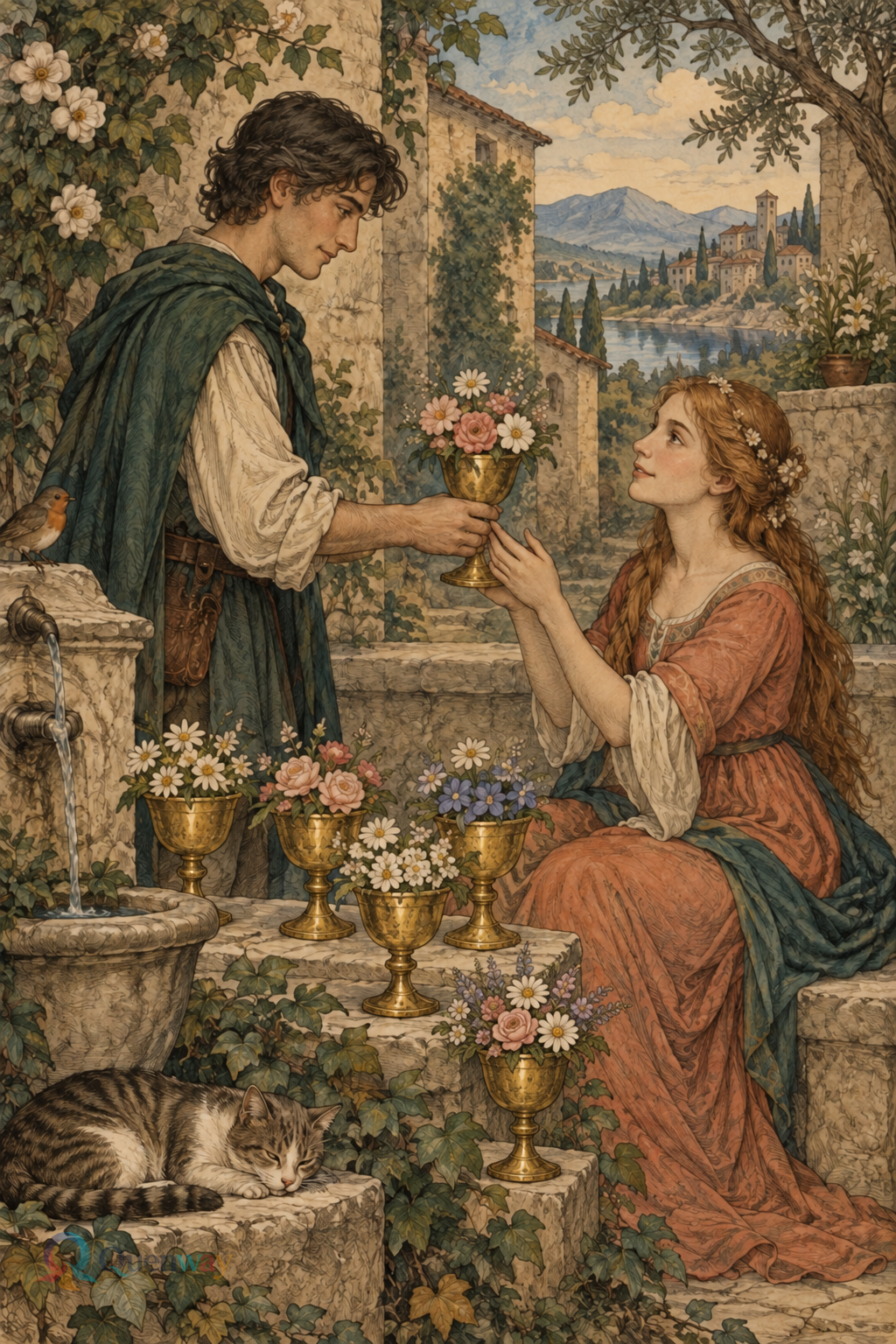 Quenway Six of Cups card illustration