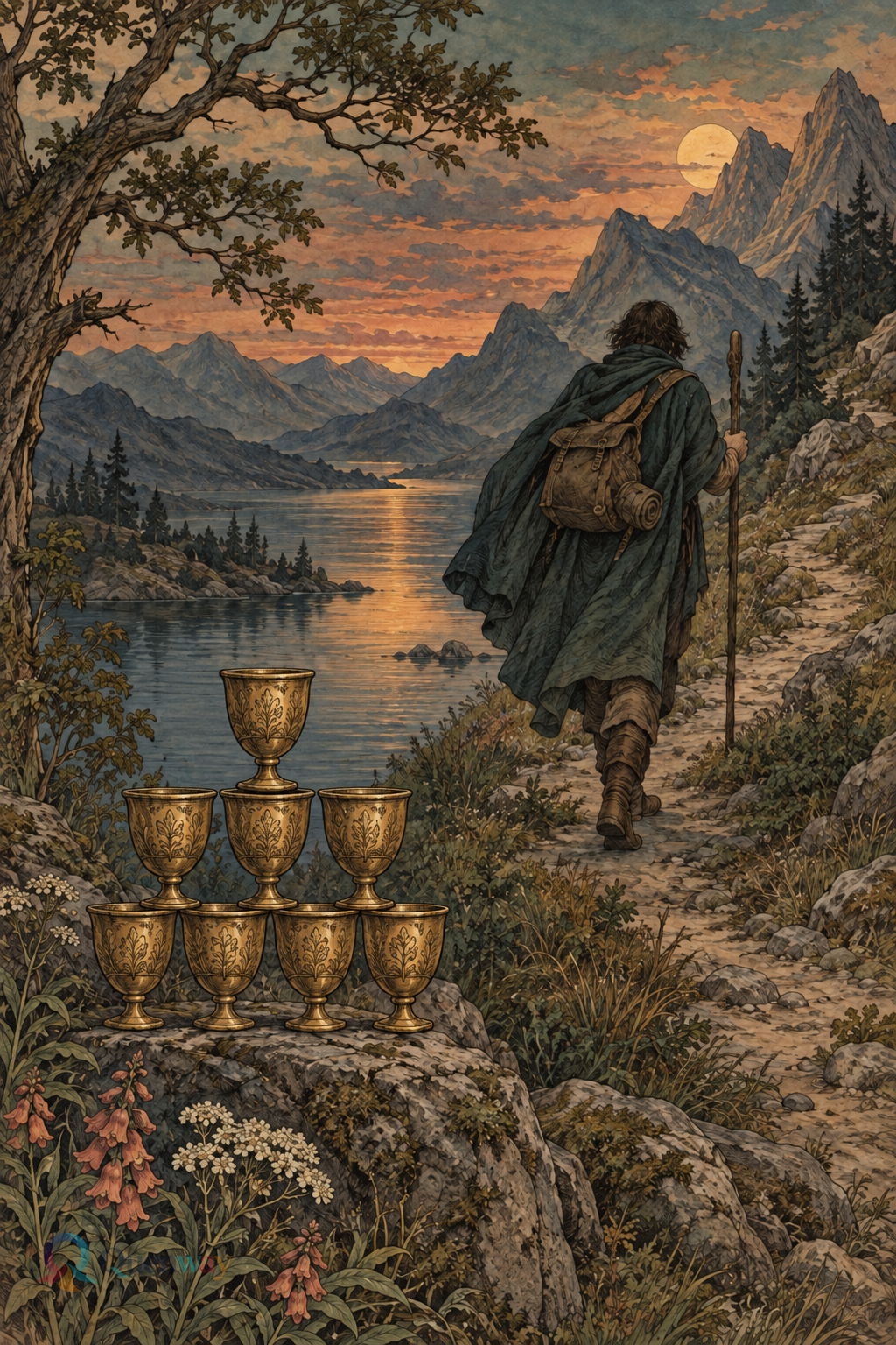 Quenway Eight of Cups card illustration