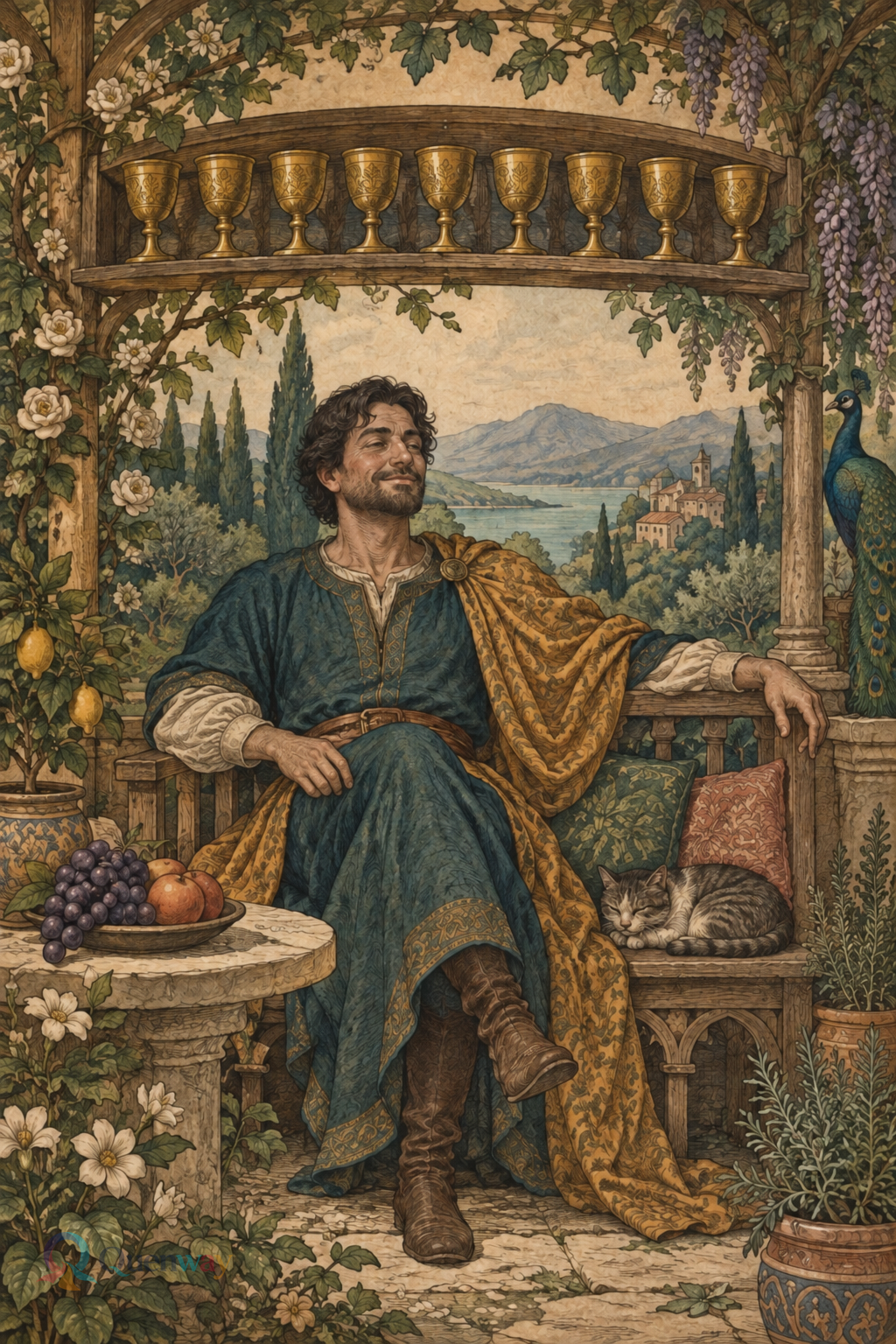 Quenway Nine of Cups card illustration