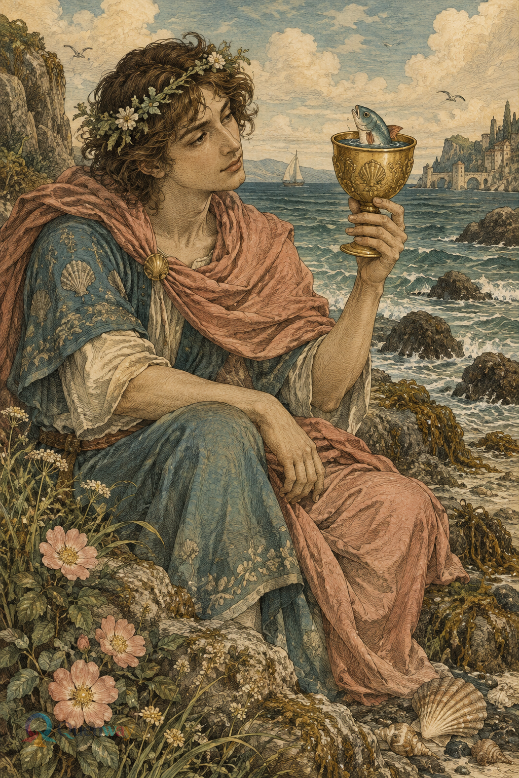 Quenway Page of Cups card illustration