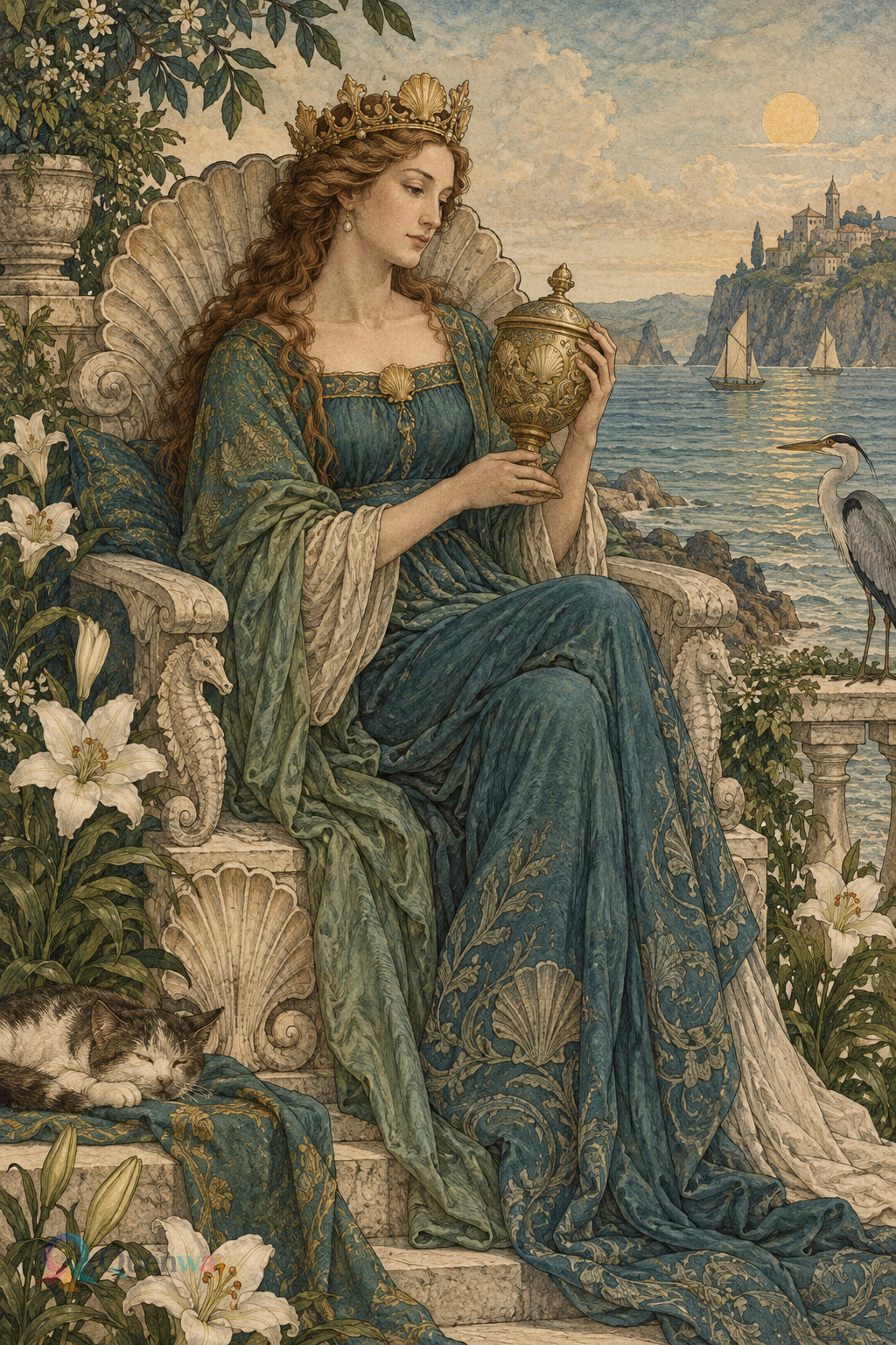 Quenway Queen of Cups card illustration