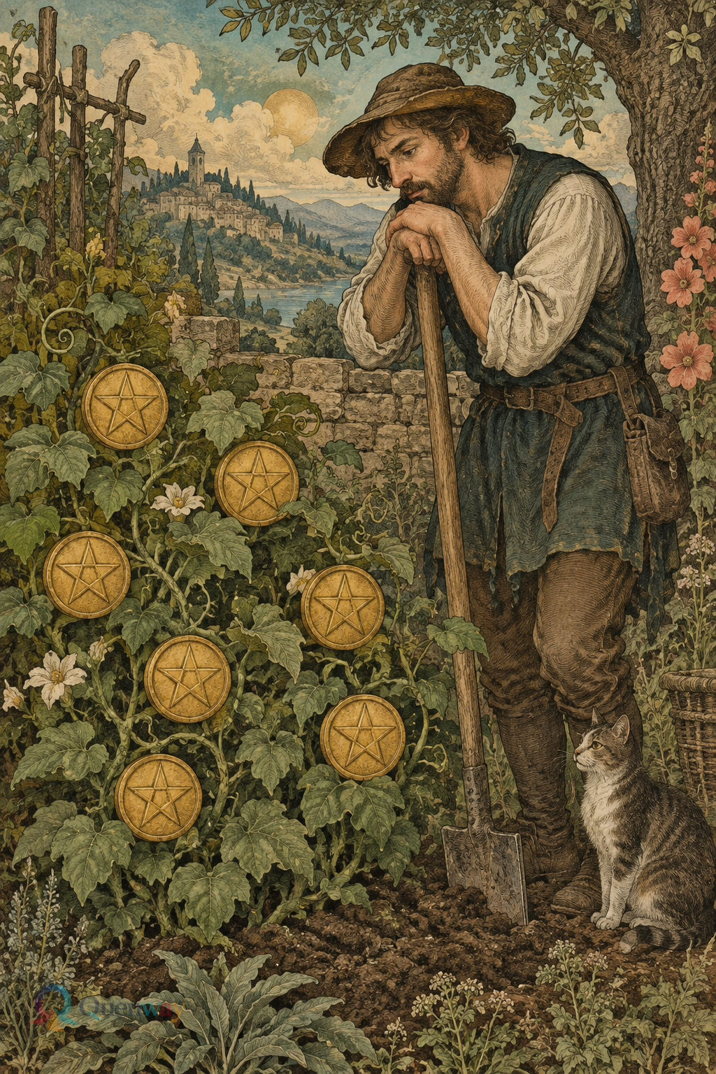 Quenway Seven of Pentacles card illustration