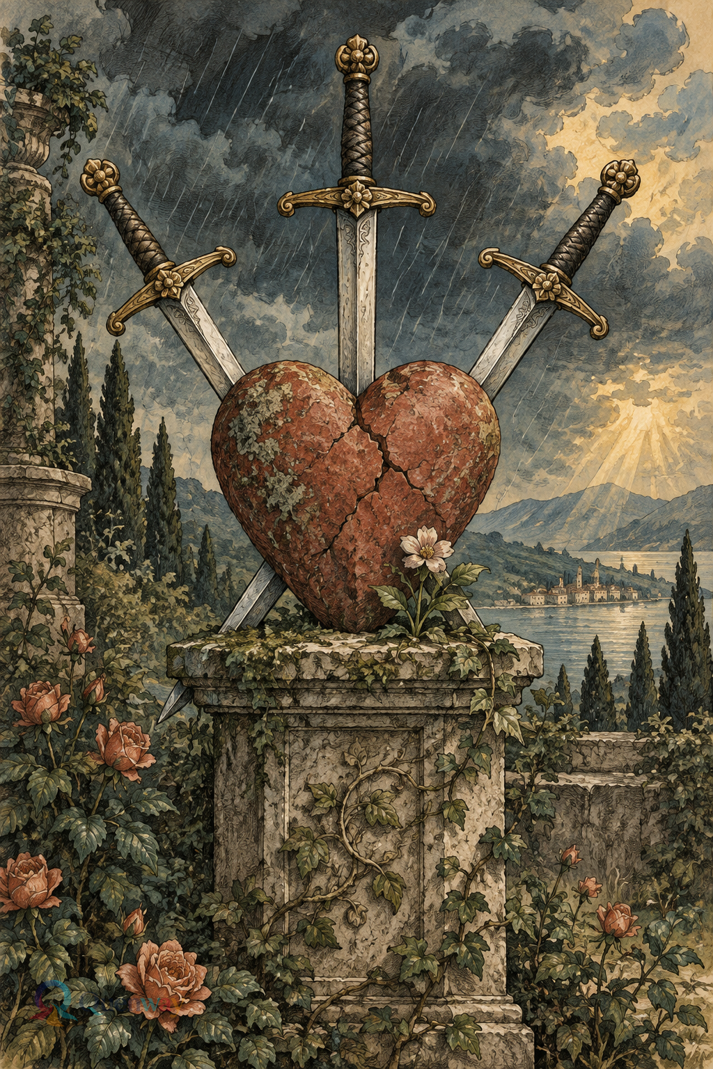 Quenway Three of Swords card illustration