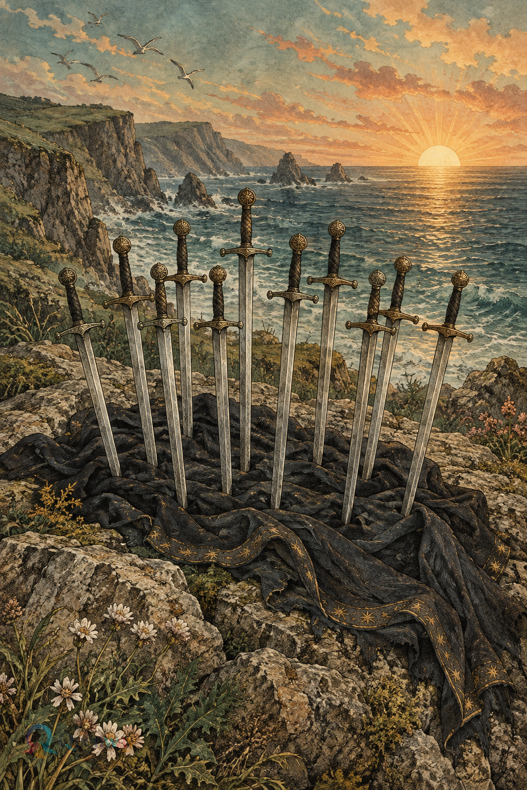 Quenway Ten of Swords card illustration