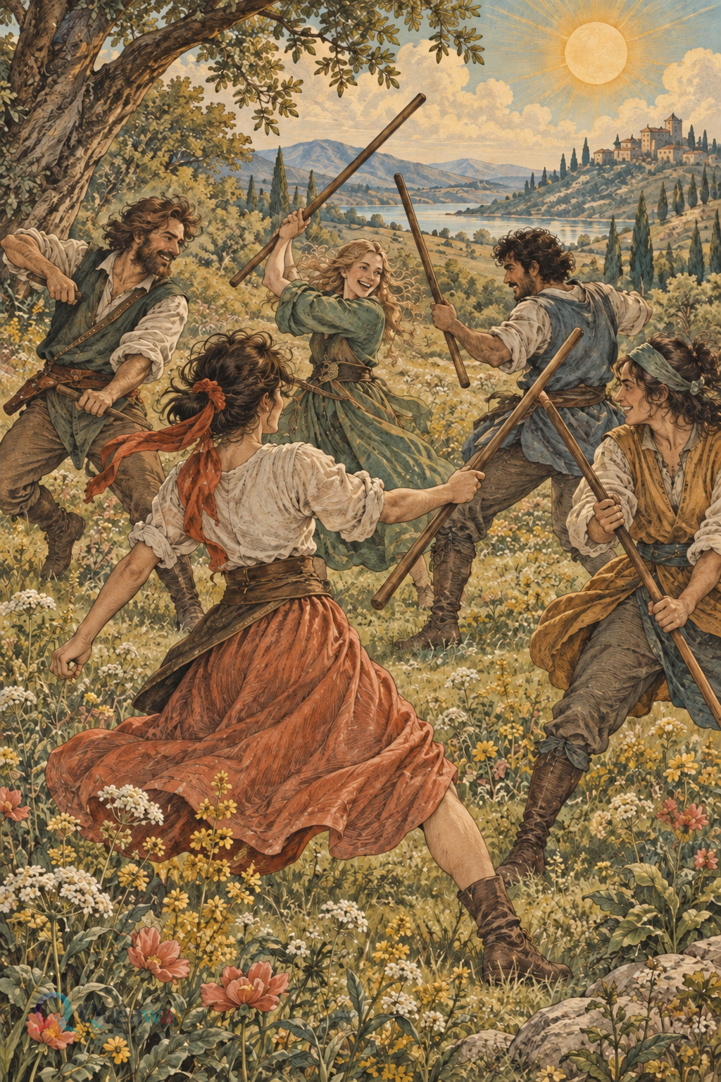 Quenway Five of Wands card illustration
